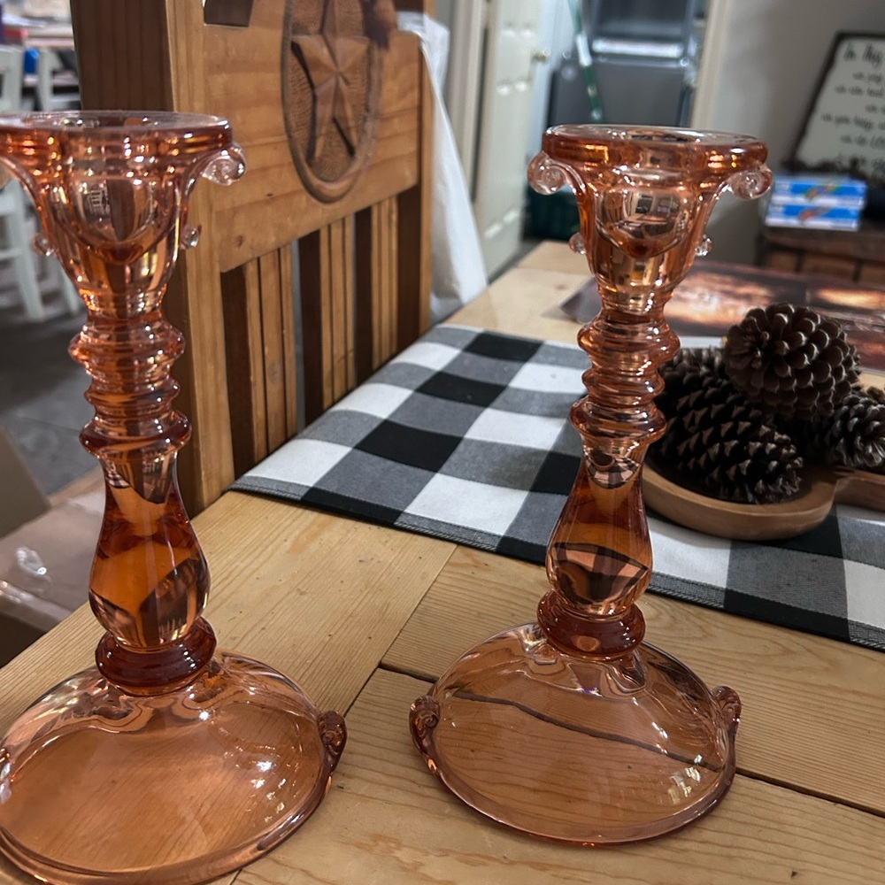 Elegant Glass Candle Holders - Pink
